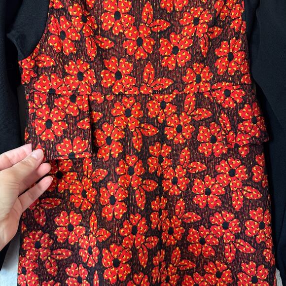 Vintage 60s Rae Dolls Red & Black Long Sleeved Turtleneck Maxi Dress Size Medium - Picture 3 of 6